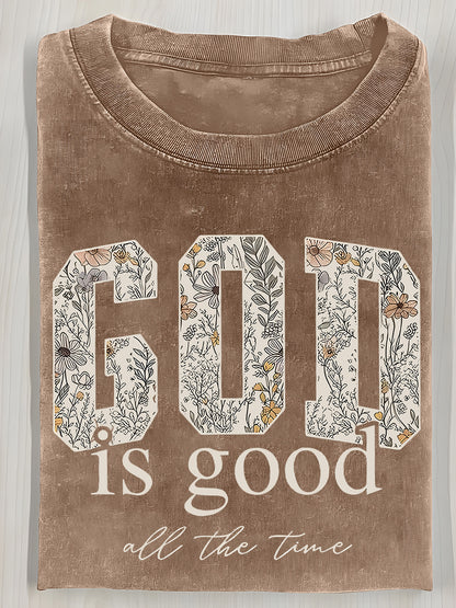 Washed, Printed T-shirts with GOD Flowers, Vintage Fashion Brand T-shirts with High Quality Batik, Ladies' T-shirts, Ladies' Autumn T-shirts, Halloween Christmas Gifts and Holiday Gifts.