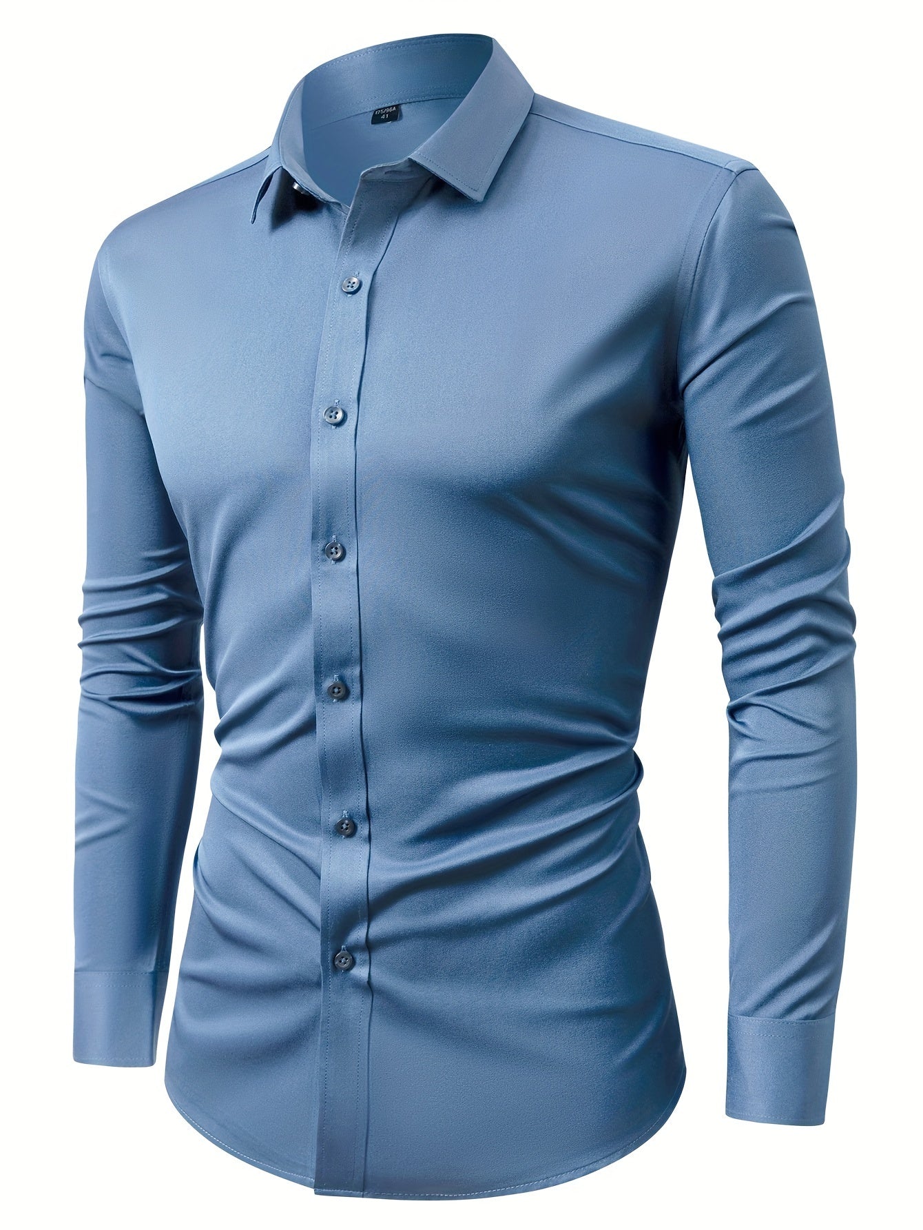 Men'S Long-Sleeve Formal Shirt with a Four-Sided Stretch, Wrinkle-Free Design, Suitable for Business Casual Wear, Ideal for White-Collar Work Environments