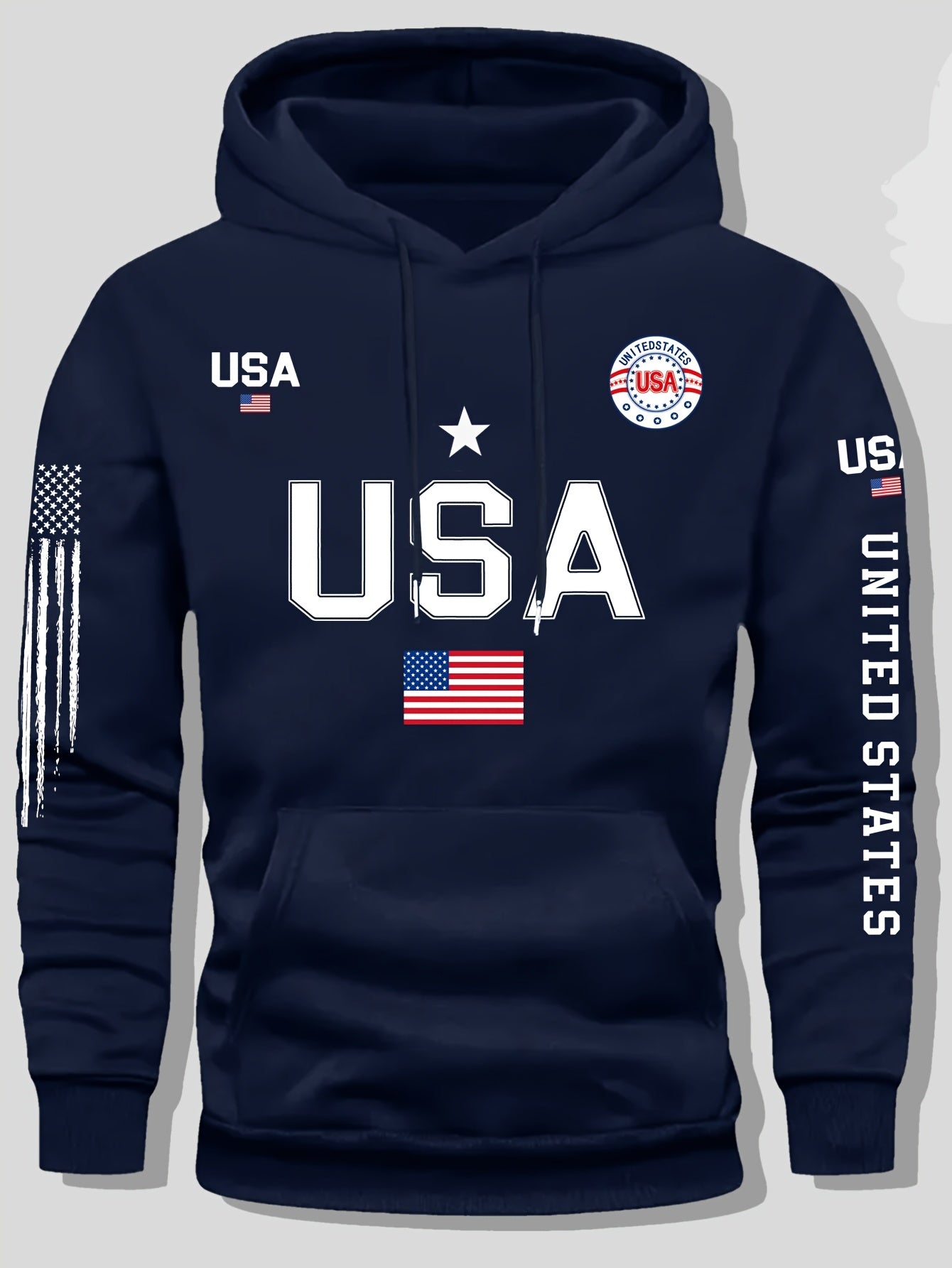 USA Flag Pattern Printed Hoodies, Men's Sweatshirts, United States Letter Printed Casual Knitted Fabric Pullovers for Both Men and Women, Student Couple Outfits, Fashionable Sweatshirts, Autumn and Winter Men's and Women's Sweatshirts