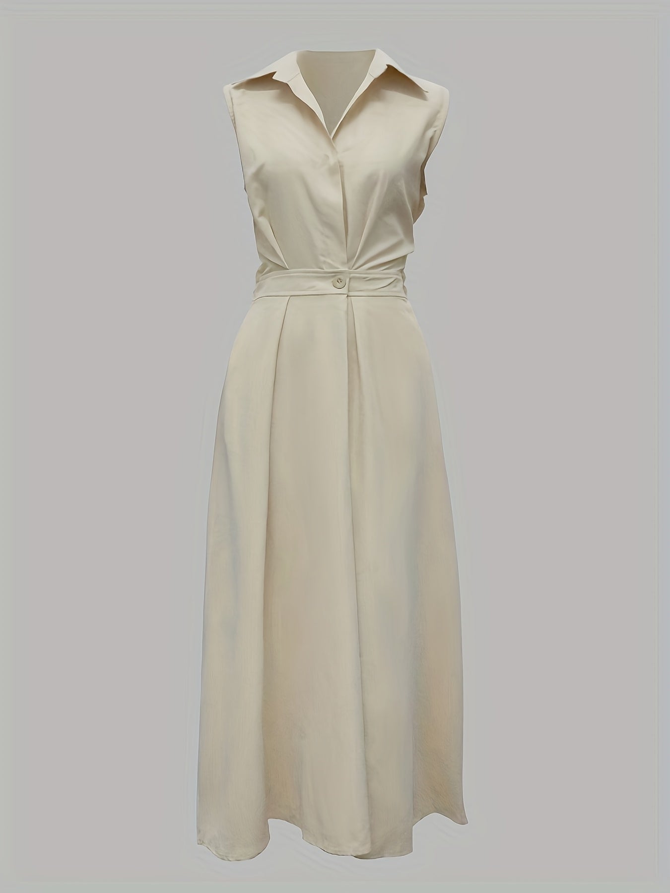 Sleeveless Solid Color Lapel Long Dresses Midi Dresses