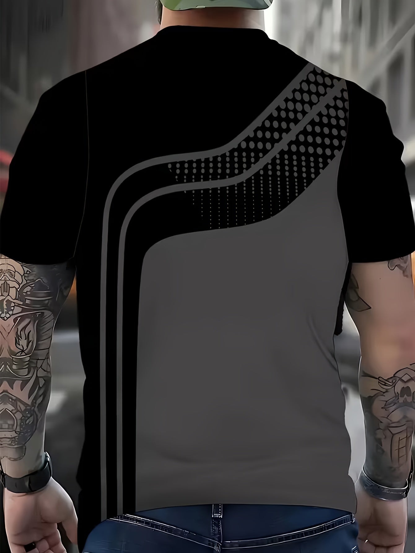3pcs Men'S Breathable Summer T-Shirt Set - Featuring 3D Digital Patterns with Contrasting Stripes, Regular Fit with Slight Stretch for Fitness And Casual Outdoor Wear, Cute Tops, Stylish Sportswear, Machine Washable, Suitable for Various Occasions
