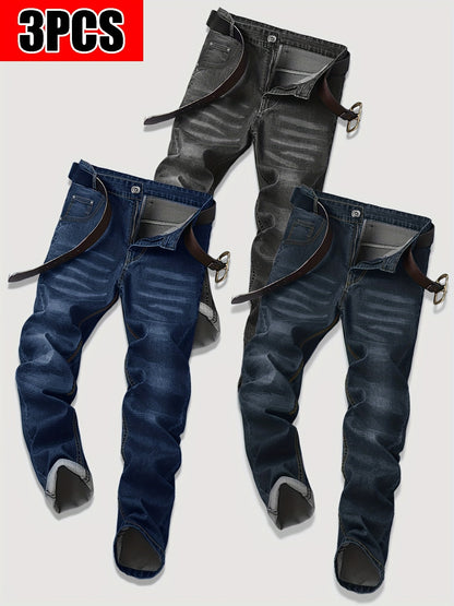 3-Pack Men's Slim Fit JeansClassic Versatile Stretch Denim, Year-Round Comfort