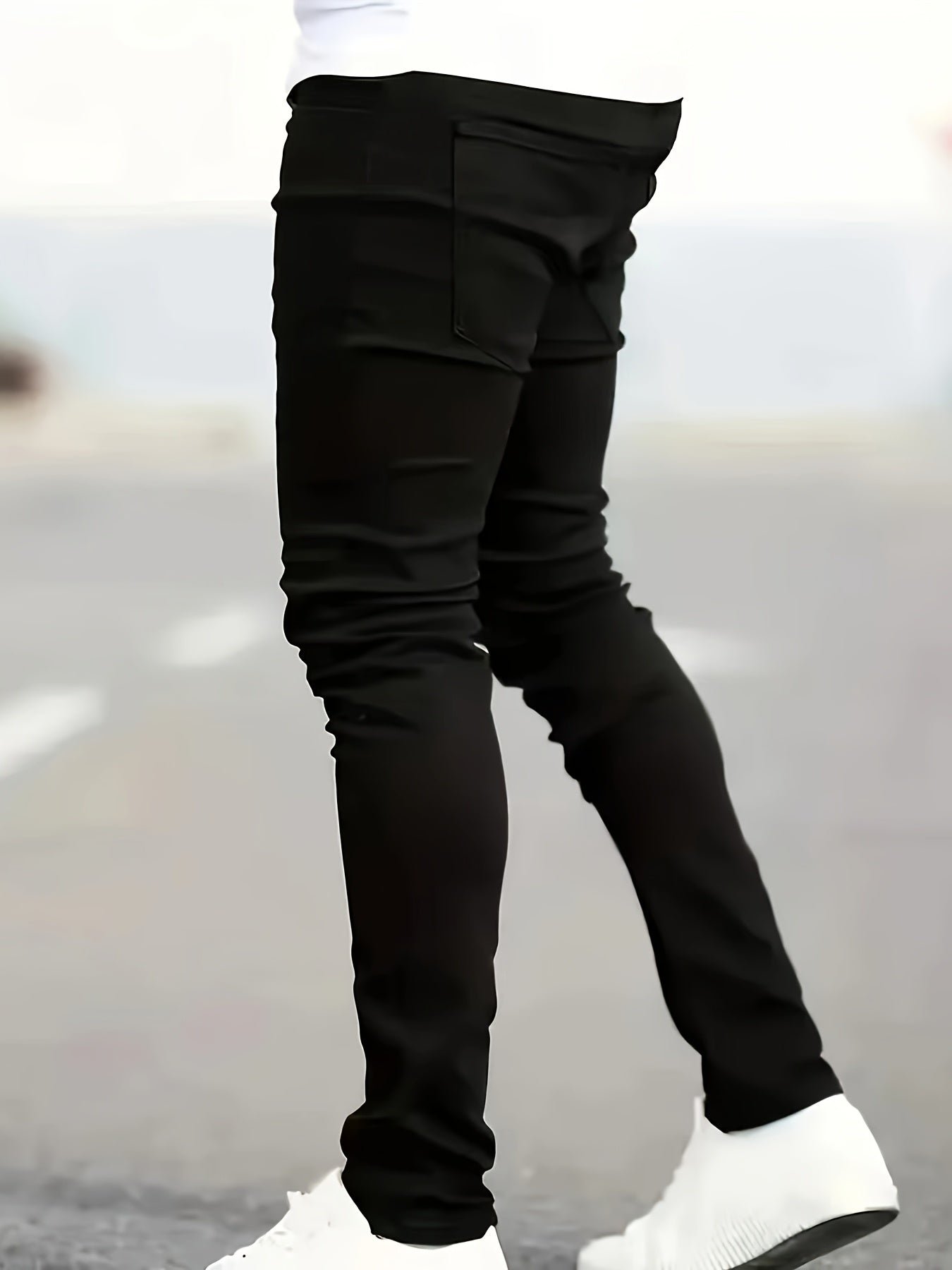 Men's Slim-Fit Black Jeans - Stretch Denim, Mid-Rise, Casual Skinny Pants for All Seasons