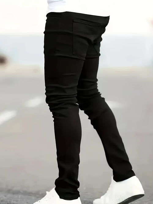 Men's Slim-Fit Black Jeans - Stretch Denim, Mid-Rise, Casual Skinny Pants for All Seasons