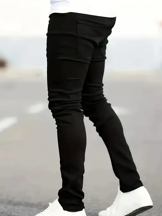 Men's Slim-Fit Black Jeans - Stretch Denim, Mid-Rise, Casual Skinny Pants for All Seasons