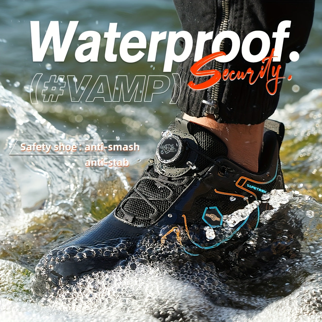 Men's Steel-Toed Work Sneakers with Kevlar Midsole & Lightweight TPU Insole - Anti-Slip/Puncture Safety Shoes, One-Foot Lazy Button Closure, Industrial Footwear with EVA Cushioning, Sturdy Rubber Sole & Breathable Fabric Upper for All-Season Heavy-Duty Pr