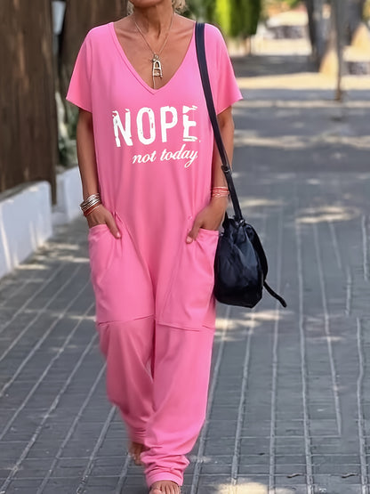 Three Colors Women'S V-Neck Loose-Fitting Romper Featuring Pockets - Casual Solid Ideal for Spring/Summer, Comfortable And Fashionable, Women'S Jumpsuits And Rompers