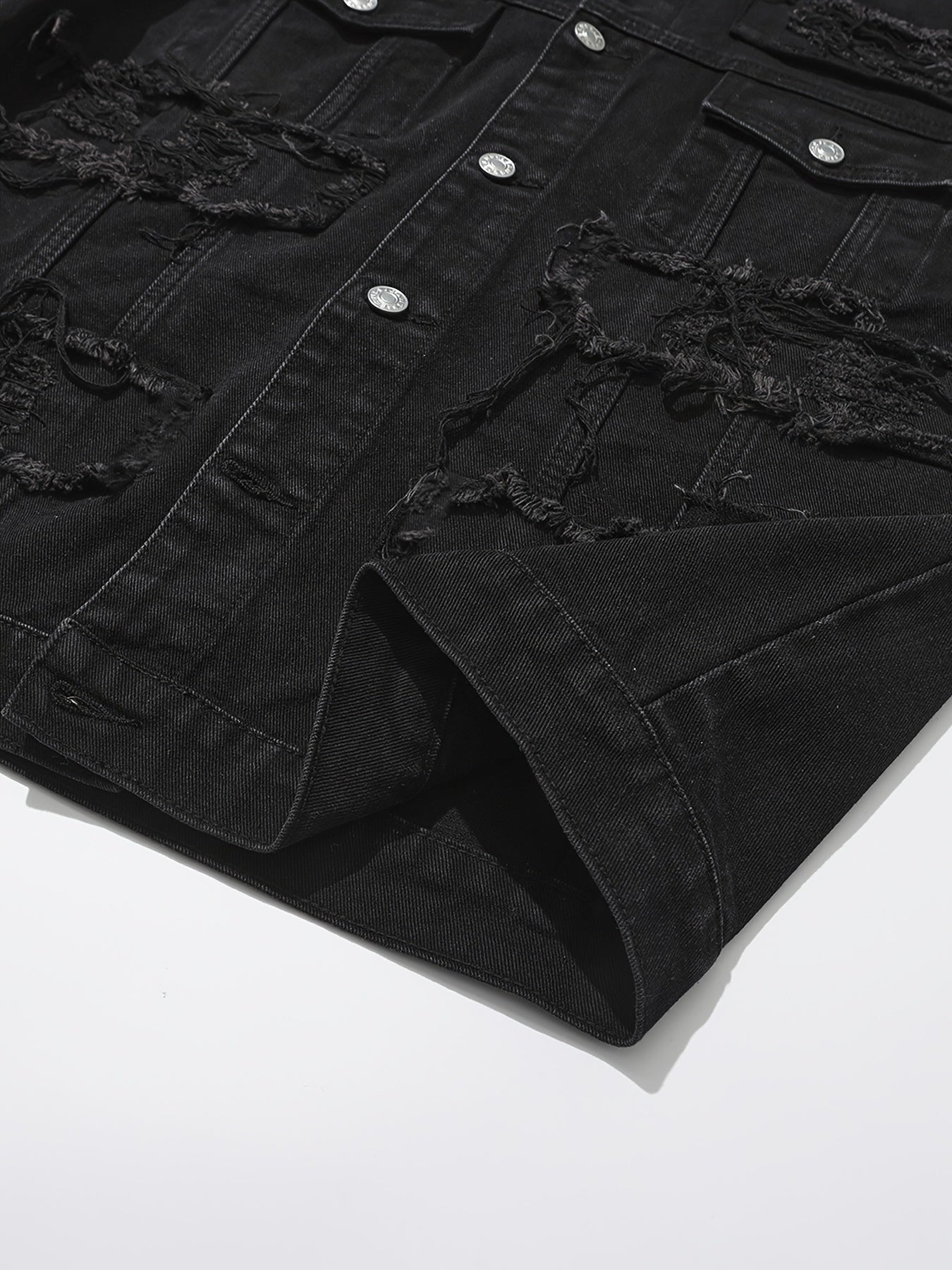 Men'S Ripped Denim Jacket Slim Fit Jean Outerwear Streetwear Casual Coat