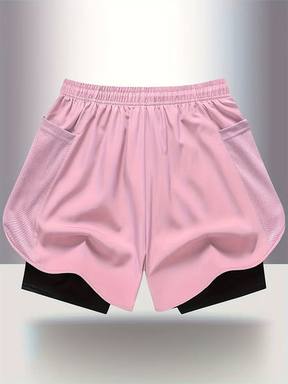 4pcs Summer Women's Casual Sports Shorts, Featuring A Two-piece Layering Design with Letters Suitable for Running And Casual Fitness, Come In Black, Gray, Green And