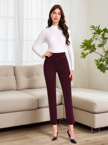 Women's High-Waist Skinny Pants - Stretch Pull-On Work Trousers with Elastic Waistband, Slim Straight Leg Dress Pants for Office, Business Casual & Year-Round Wear, Solid Color (Machine Washable) - Not Included