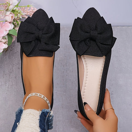 Discounted Women'S Shoes - Stylish Black Flats with Bow Detail, Wide Ball Girth of 8.86inch, Comfortable Cushioned Insole, Ideal for Office Workers, Students, And Mothers, Ready for Christmas Gifts from Local Warehouse, Women Shoes