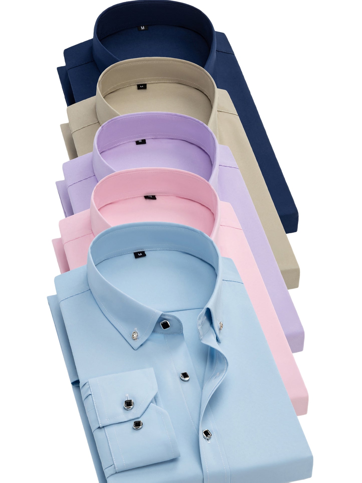 5pcs Men'S Long Sleeve Dress Shirts with Rhinestone Button Closure - Solid Color (, Red, Green) | Wrinkle-Resistant & Breathable Fabric, | All-Season Business Casual & Formal Wear | Machine Washable, Dress Shirts for Men