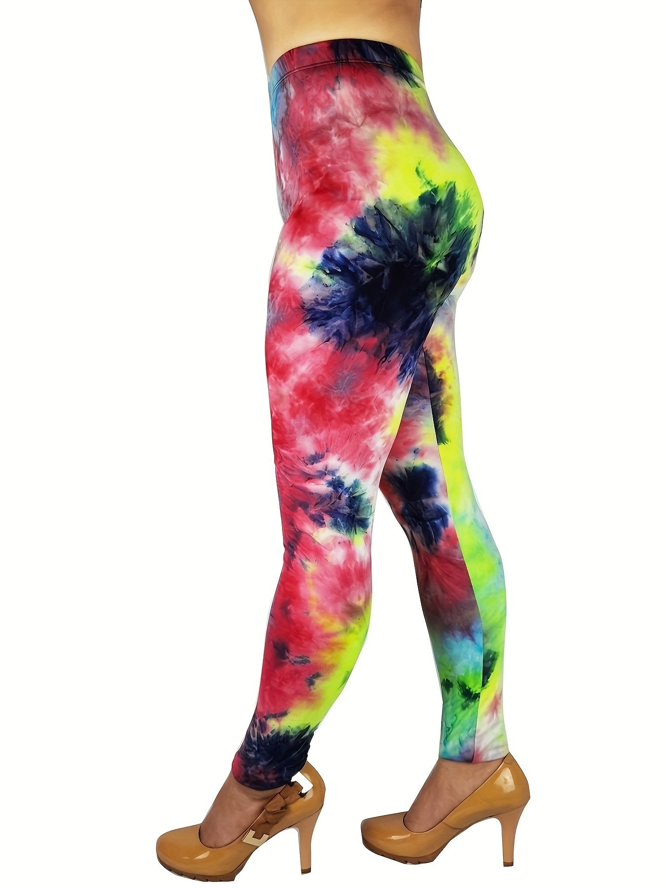 Tie Dye Print Skinny Yoga Leggings - Casual Sports Every Day Stretchy Leggings - Polyester & Spandex Blend - For Women - Suitable for Yoga, Fitness & Everyday Wear - Perfect Gift for Active Women