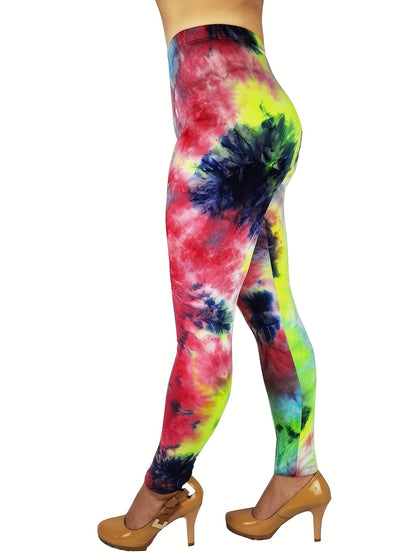 Tie Dye Print Skinny Yoga Leggings - Casual Sports Every Day Stretchy Leggings - Polyester & Spandex Blend - For Women - Suitable for Yoga, Fitness & Everyday Wear - Perfect Gift for Active Women