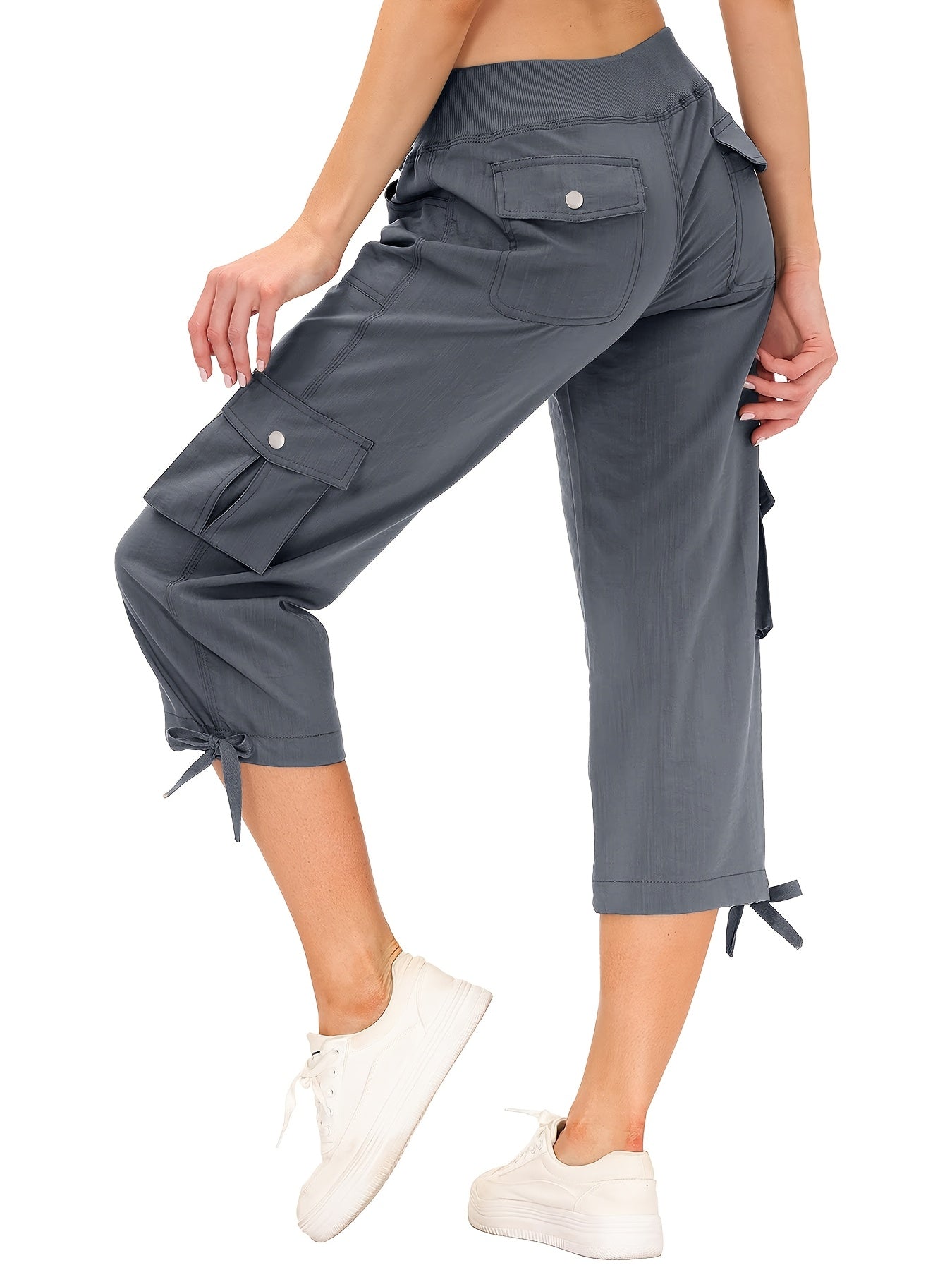 Women's Cargo Capri Hiking Pants Quick Dry Lightweight Travel Casual Workout 50+ Button Pockets
