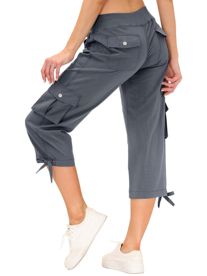Women's Cargo Capri Hiking Pants Quick Dry Lightweight Travel Casual Workout 50+ Button Pockets