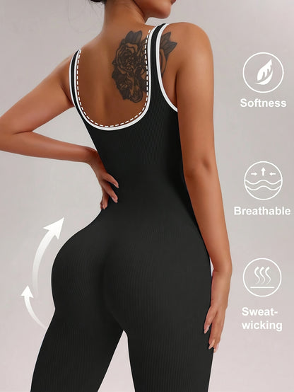 Shapewear Bodysuit For Women Tummy Control Square Neck Seamless Ribbed Jumpsuit Sleeveless Tank Top Leggings, For, High Elastic Fit
