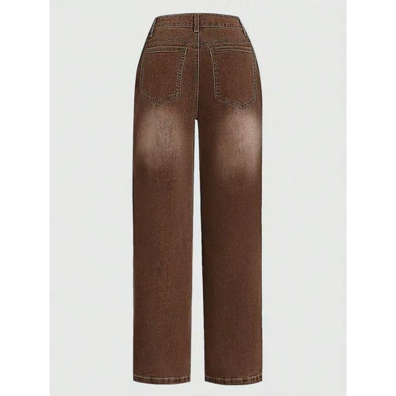[Retro Wide-Leg Pants] 1pc Women's Retro Brown Wide-Leg Pants with Decorative Buttons & Pockets - Comfortable Versatile Bottoms for Casual Daily Wear, Street Style, Weekend Outings & Office Looks (S-XXL)