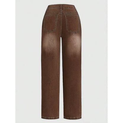 [Retro Wide-Leg Pants] 1pc Women's Retro Brown Wide-Leg Pants with Decorative Buttons & Pockets - Comfortable Versatile Bottoms for Casual Daily Wear, Street Style, Weekend Outings & Office Looks (S-XXL)