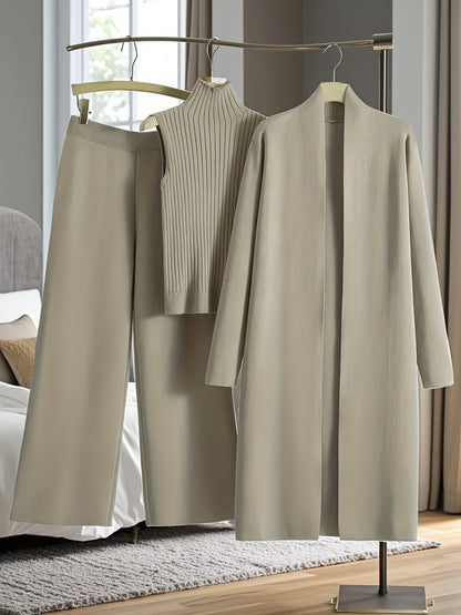 New Autumn And Winter Women'S Loose Set, Including Long Wide-Leg Pants, a Shawl Cardigan, And a High-Neck Vest Sweater, a Fashionable Three-Piece Set