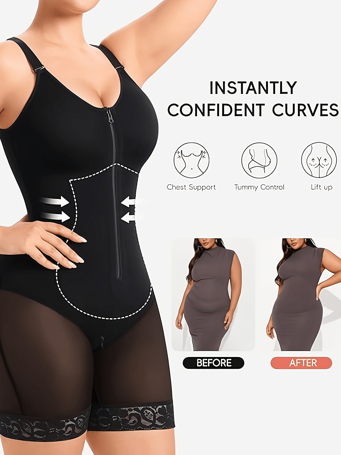 [Women'S Shaping Bodysuit] Women'S Full Body Shapewear Fajas Moldeadoras High Compression Waist Trainer Bodysuit | Tuck-in Waist And Lift Buttocks, Full-body Shaping Garment With Crotch Zipper Butt-lifting And Figure-enhancing Athletic Bodysuit