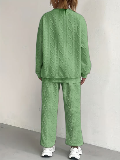 New Spring And Autumn Collection Of European And American Women'S Clothing - Jacquard Long - Sleeve Casual Round - Neck Sweatshirt And Trousers Set.Women'S Suits, Women'S Two-piece Suits