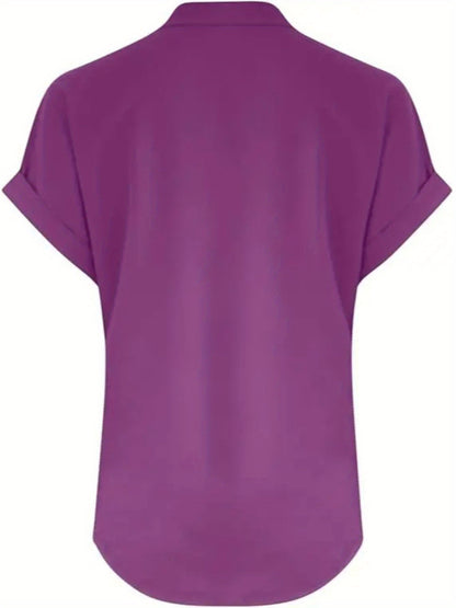 ZOELNIC Women's V-Neck Button-Front Placket T-Shirts - Short Sleeve Casual Summer Tops, Breathable Daily Wear Shirts Suitable for Spring/Summer, Solid Color Casual Wear, Machine Washable (No)