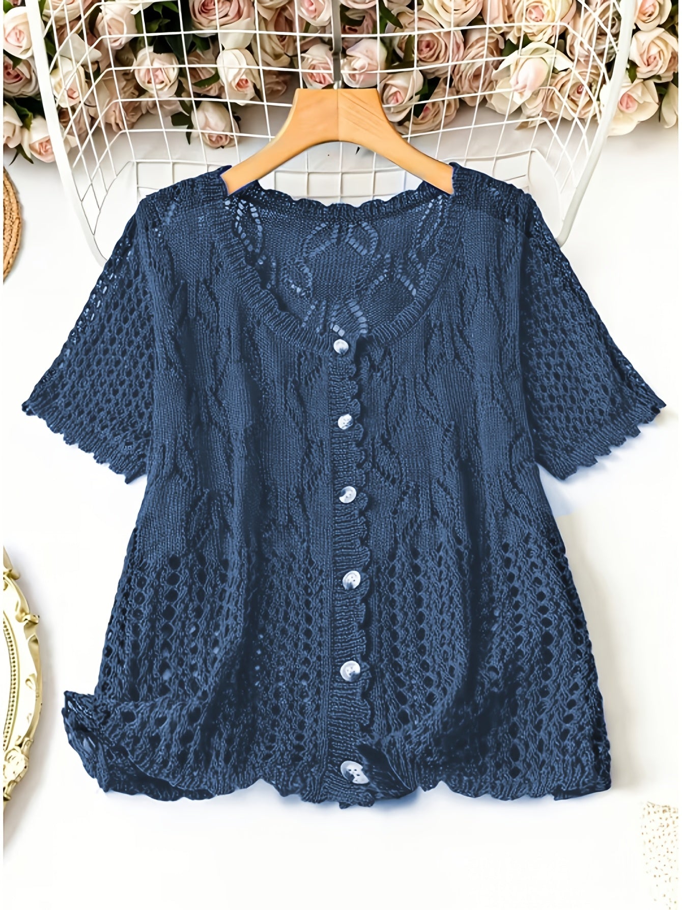 Plus Size - Large Size Women'S Casual Cardigan Light And Thin Short Sleeved Pearl Button, Semi Transparent, Round Neck All Season Versatile Layered Top