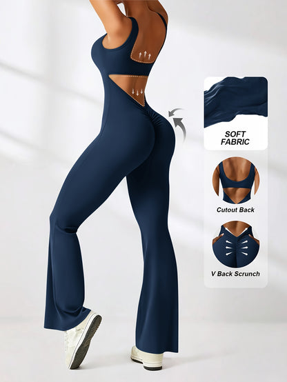 2pcs Women Flare Jumpsuit, Square Neck Hollow Out Backless Sexy Hip Folds, for And Daily Wear Women'S First Choice for Christmas And Thanksgiving Gifts
