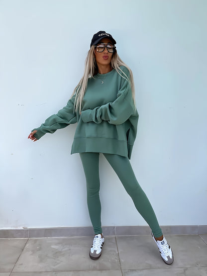 Women'S Spring And Autumn Outdoor Sports Hoodie Set, Women'S Autumn Winter Long Sleeve Solid Color Hoodie Casual Set, Hoodie Top And Pants Yoga Two-Piece Set, Outdoor Running Fitness Set