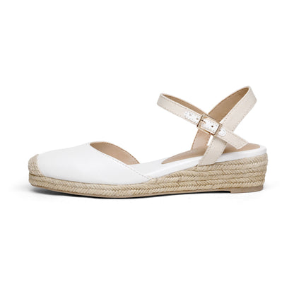 Women's Closed Toe Elastic Ankle Strap Espadrilles Wedge Sandals Soft Emulsion Insole Wedge Sandals