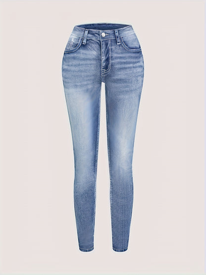 Women's Bright Steel Blue Denim High-Waist Slim-Fit Jeans - product view 11
