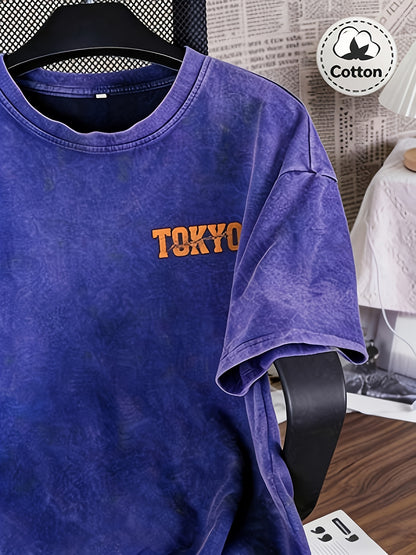 Spring And Summer Racing Pattern Men'S T-Shirt Top, Micro Elastic Fit, Washed with Water to Make Old, Breathable Black Round Neck Short Sleeved T-Shirt, Daily Casual Street T-Shirt Top