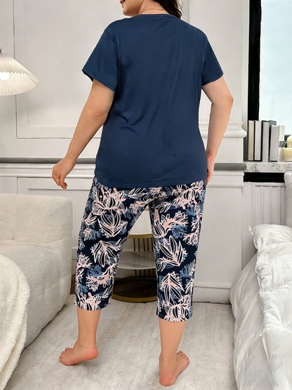 6pcs Women's Print Pajama Set: Short Sleeve Top & Elastic Waist Capri Pants - Soft Polyester Loungewear, Machine Washable Comfortable Home Wear, 3 Sets Of Pajamas