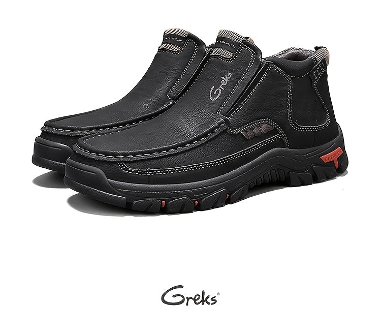 GREKS Mens Hand Stitching Slip On Ankle Boots, Casual Moccasin Chukka Boots Non-Slip Outdoor Hiking And Driving Loafers