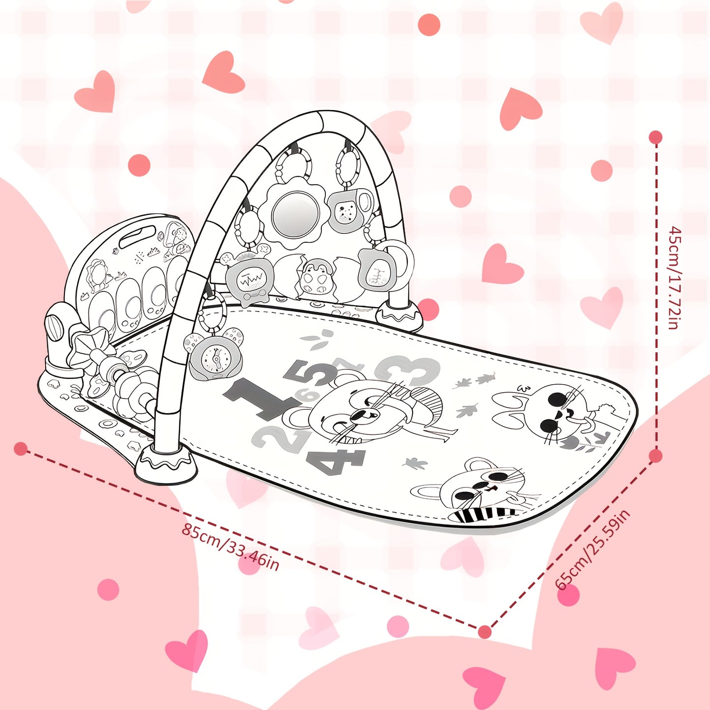 Baby Play Mat Baby Gym, Funny Play Piano Tummy Time Baby Activity Mat with 5 Infant Sensory Baby Toys, Music And Lights Boy & Girl Gifts