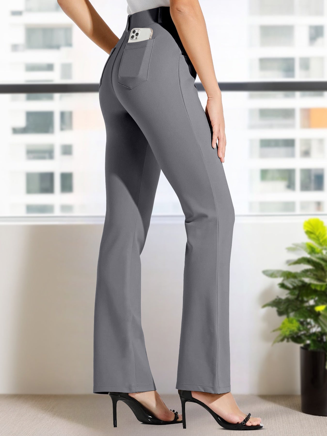 Plus Size, Plus Size Women's Dress Work Pants Slacks Stretch Comfy Breathable Soft Casual Office High Waisted Tummy Control Flare Pants with Belt Loops 4 Pockets Lounge Business