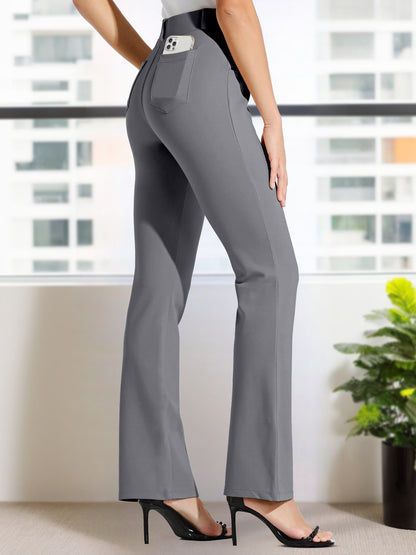 Plus Size, Plus Size Women's Dress Work Pants Slacks Stretch Comfy Breathable Soft Casual Office High Waisted Tummy Control Flare Pants with Belt Loops 4 Pockets Lounge Business