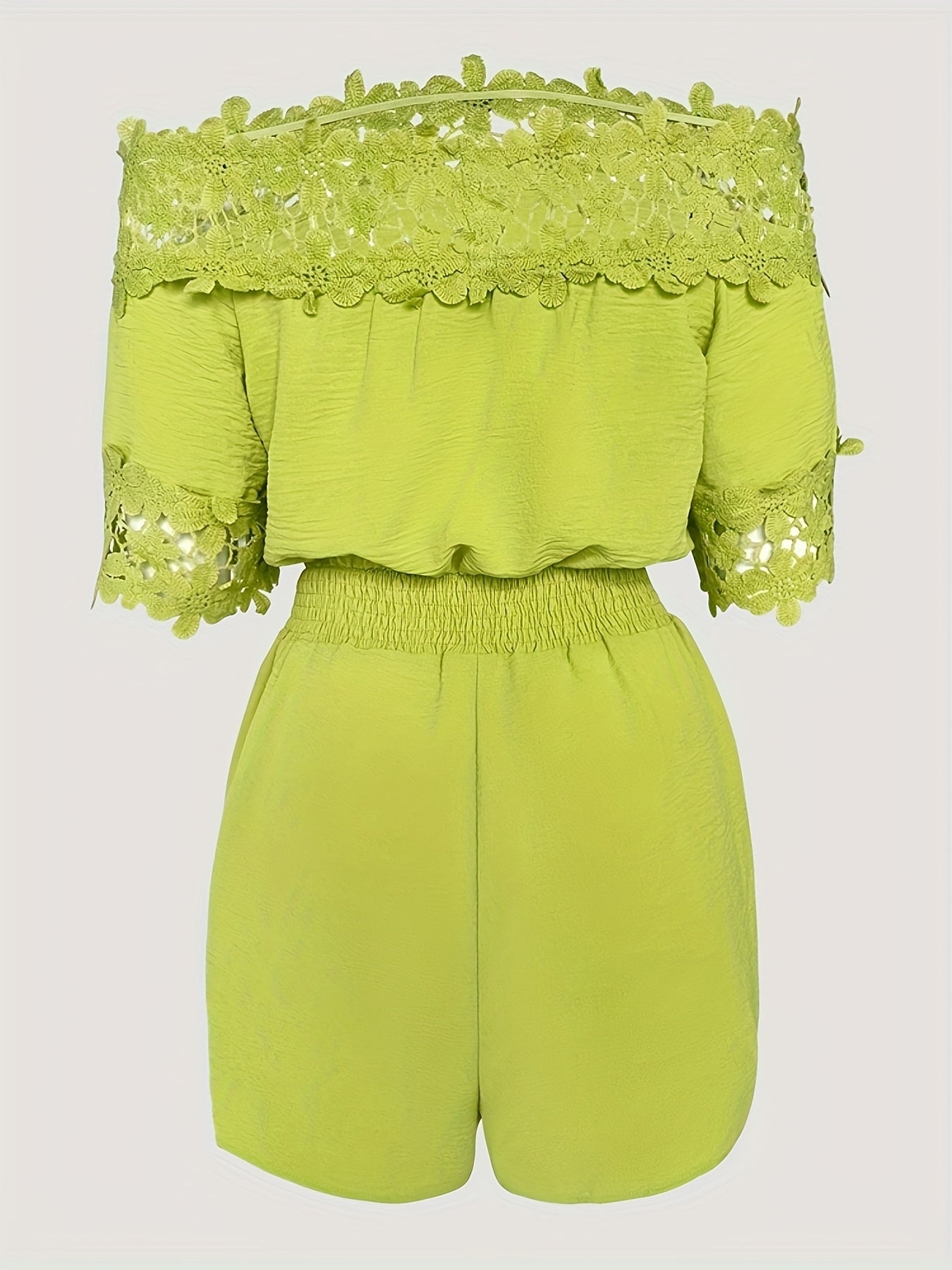 Off Shoulder Floral Dec Short Sleeve Casual Cinch Waist Jumpsuit
