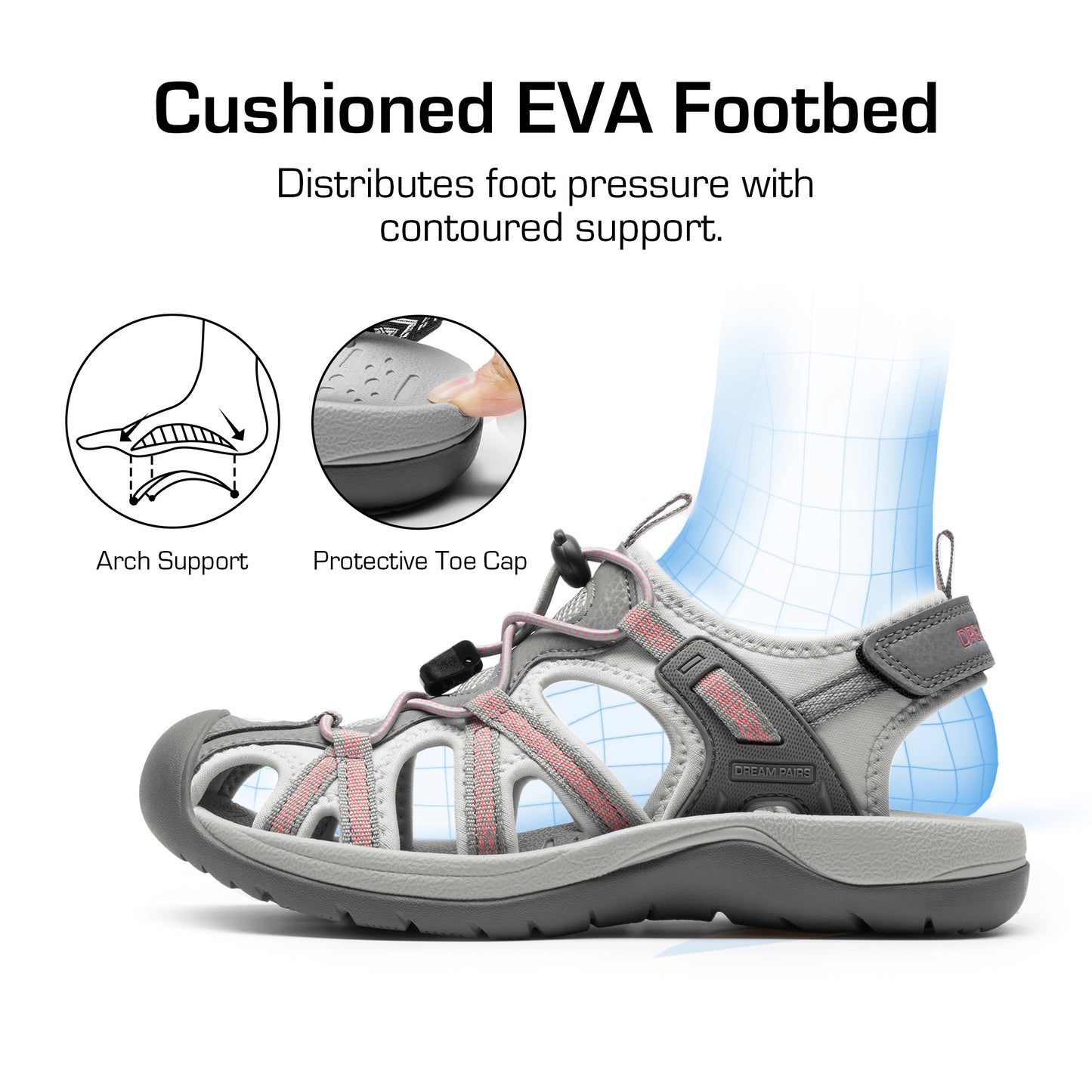 Women's Hiking Sandals Adventurous Summer Sports Shoes Outdoor Quick-Dry Comfortable Protective Toe Cap Supportive & Slip-Resistant Adjustable Fit Sandals Women Ladies