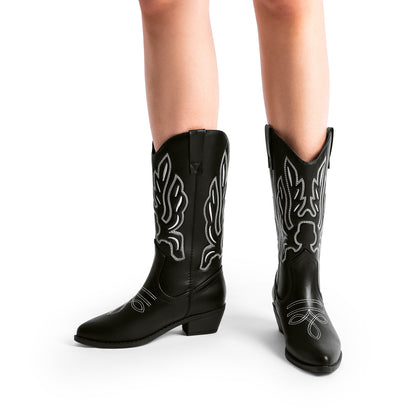 Women's Cowboy Boots Mid Calf Cowgirl Boots Embroidery Stitched Western Boots