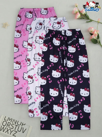 3pcs Hello Kitty Pajamas Pants Sanrio Anime Women's Pajama Pants Cartoon Couple Home Sleepwear Trousers Leisure Home Clothing