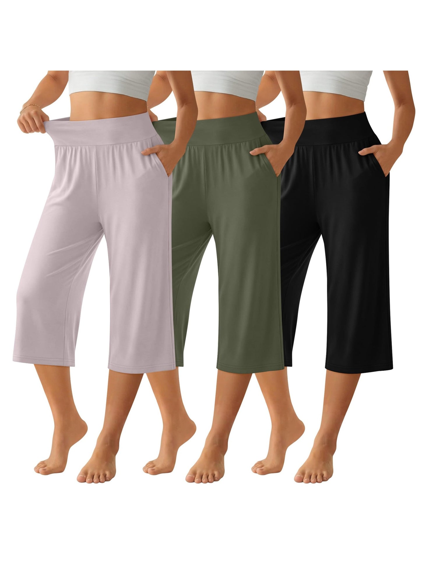 3 Pack Capri Pants For Women Loose Lounge Cropped Sweatpants Joggers Yoga Capri With Pockets