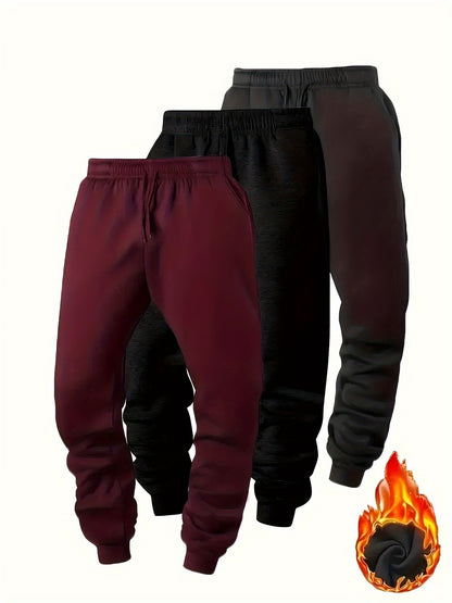 Men's 3pcs Thick Autumn And Winter Sports Pants, Warm And Casual Running Pants with Added, Adjustable Waistband And Drawstring, Double-sided Pockets. Suitable for Teenagers to Exercise, Run, Play Ball, Train, And Travel Outdoors,.