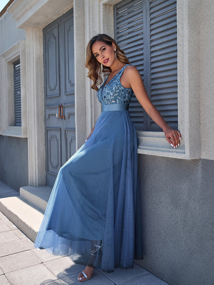 Women'S Dress Embroidery Design V-Neck Sleeveless Long Dress Wedding Dresses for Women for Engagement Wedding Evening Party Dancing Performance Date Daily Valentine'S Day New Year Various Occasions Mesh Long Dress