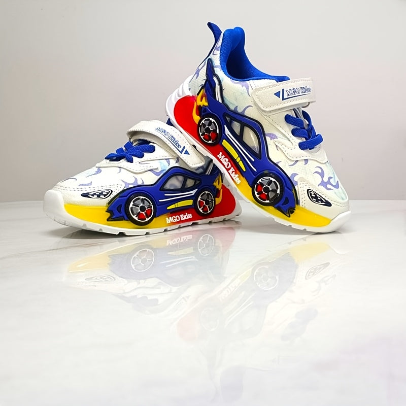 New Cartoon Car LED Light-Up Kids Sports Shoes, Non-Slip PVC Sole, All-Season Athletic Casual Shoes for Boys And Girls Ages 3-6.