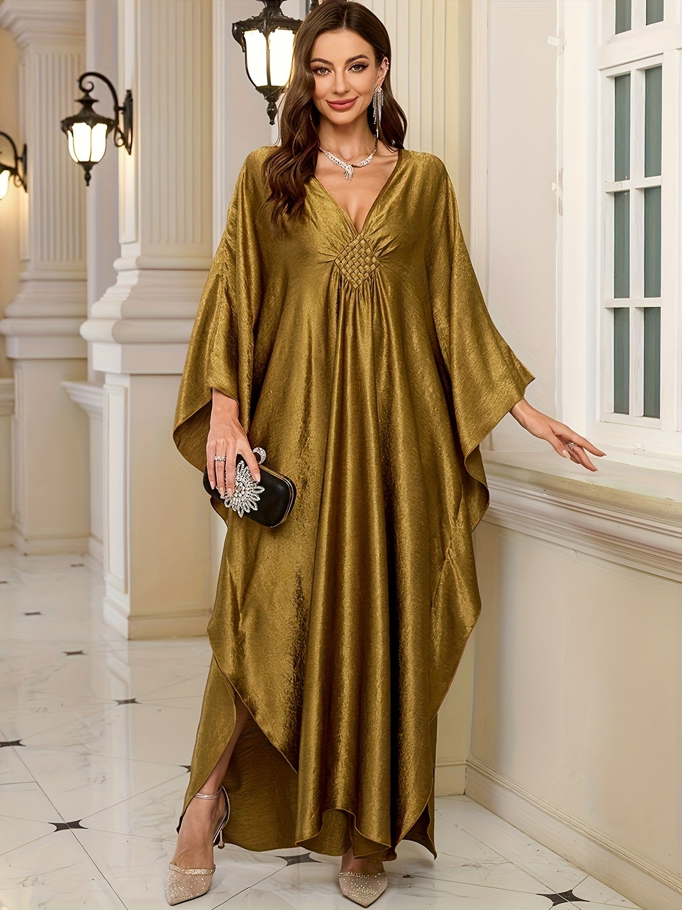 Women'S Caftans Kaftan Dresses Beach Cover Up Oversized Loose Beach Blouse Woven Gorgeous Golden Holiday Robe