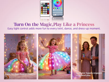 Girls Light Up Princess Carnival Party Dress Up Wireless Voice Smart Control LED Dress Christmas Halloween Prom Dress (Batteries Not Included)