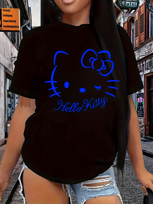 Sanrio Hello Kitty Big Face Cartoon Cute Print T-shirt | Beach Vacation Clothes for Women Summer Fashion Top, Casual Style, Short Sleeve, Perfect for Daily Commuting, Same Style for Men and Women 2025 Summer Short