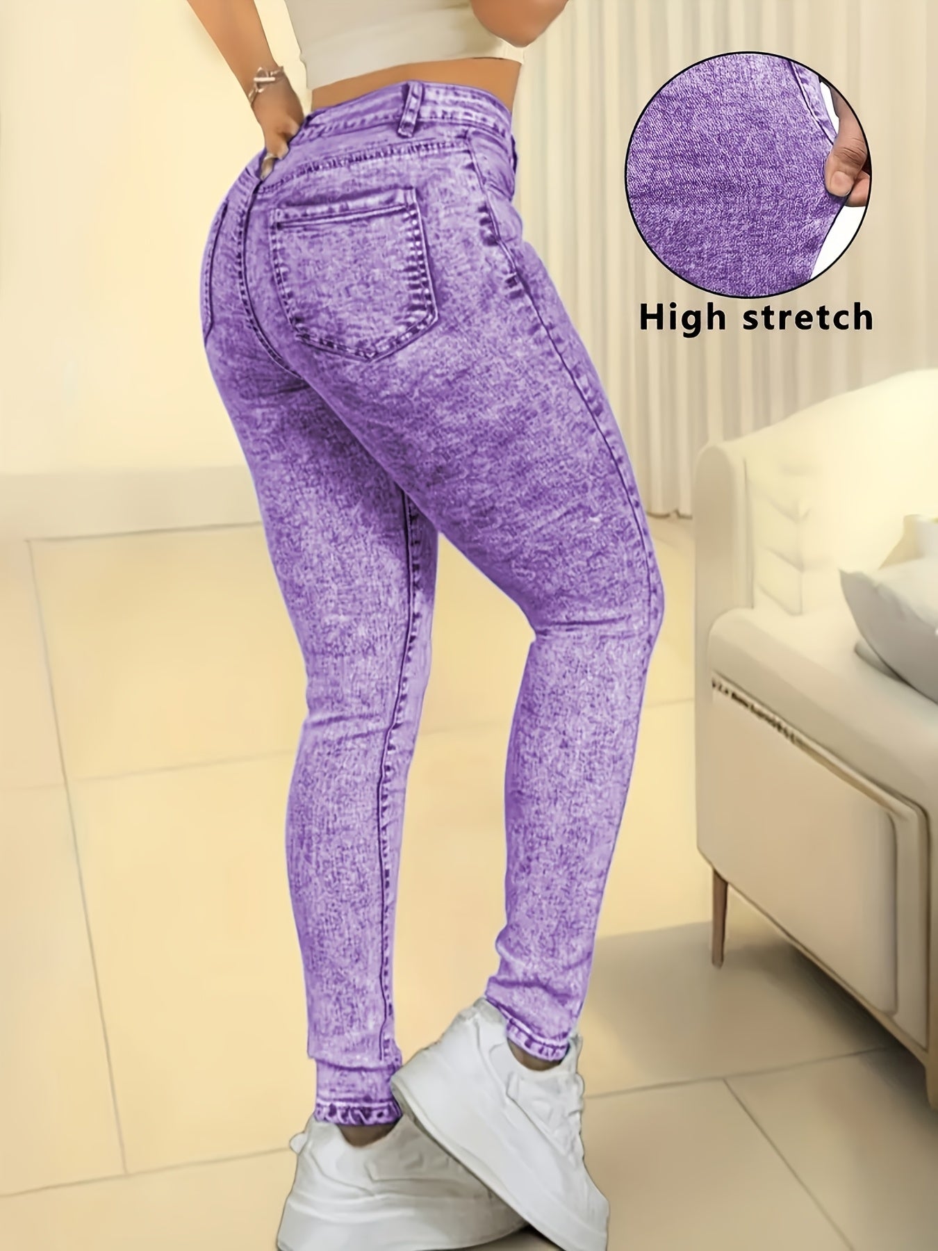 Ladies' Fashionable Washed Light Blue Tight Elastic Slim Fit Lifting Buttocks Casual And Simple Small Leg Jeans